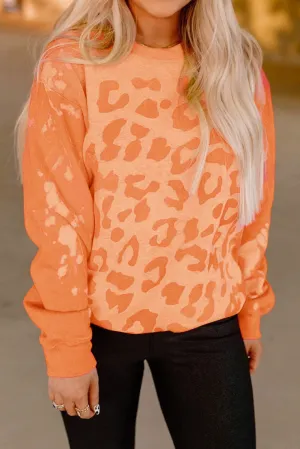 Orange Bleached Cheetah Print Sweatshirt