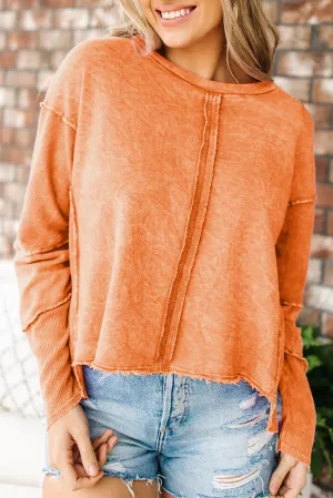 Orange Exposed Seamed High Low Raw Edge Sweatshirt