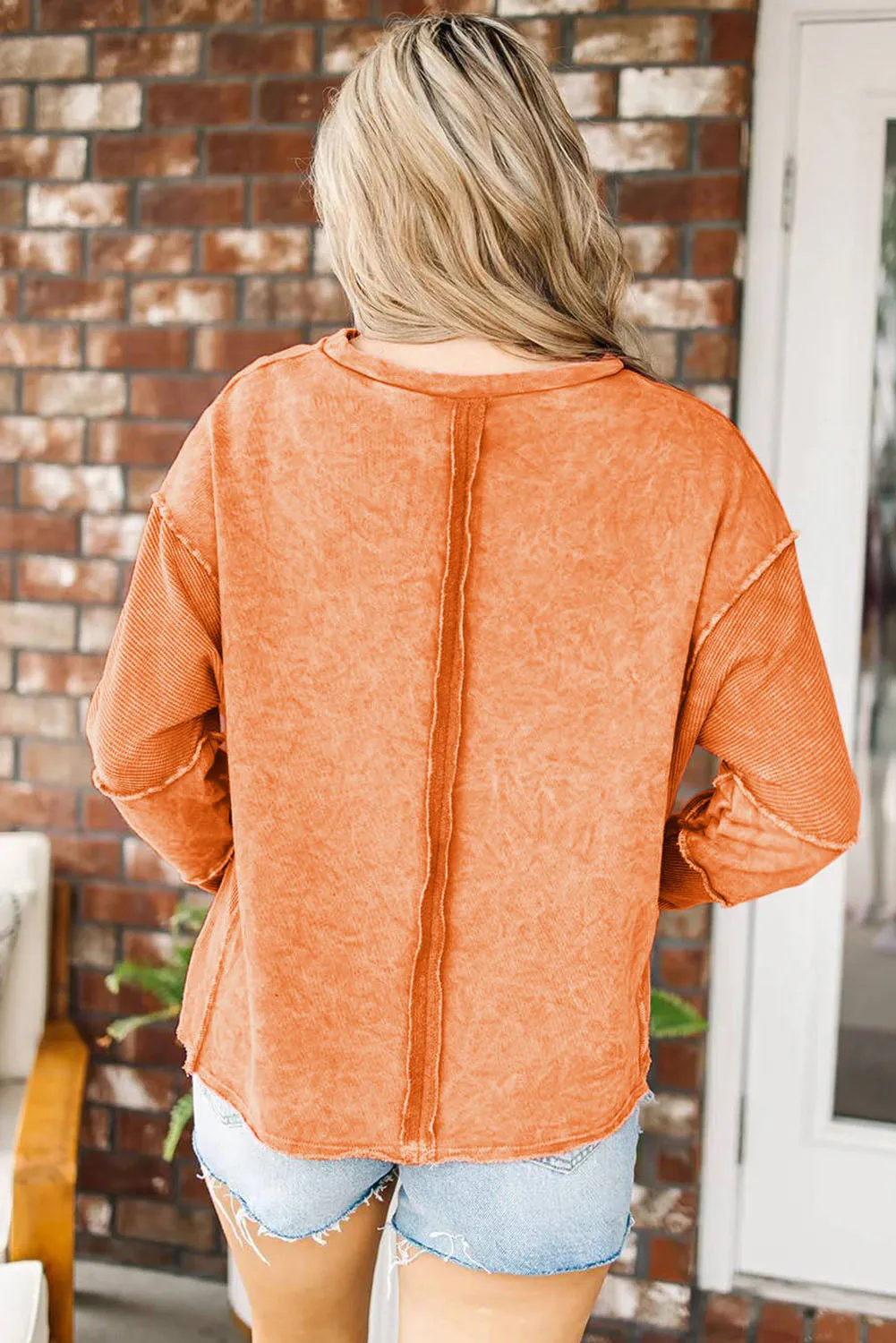 Orange Exposed Seamed High Low Raw Edge Sweatshirt