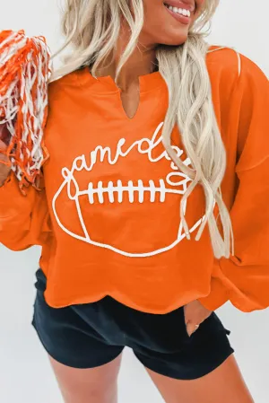 Orange Game Day Lettering Rugby Notched Neck Sweatshirt