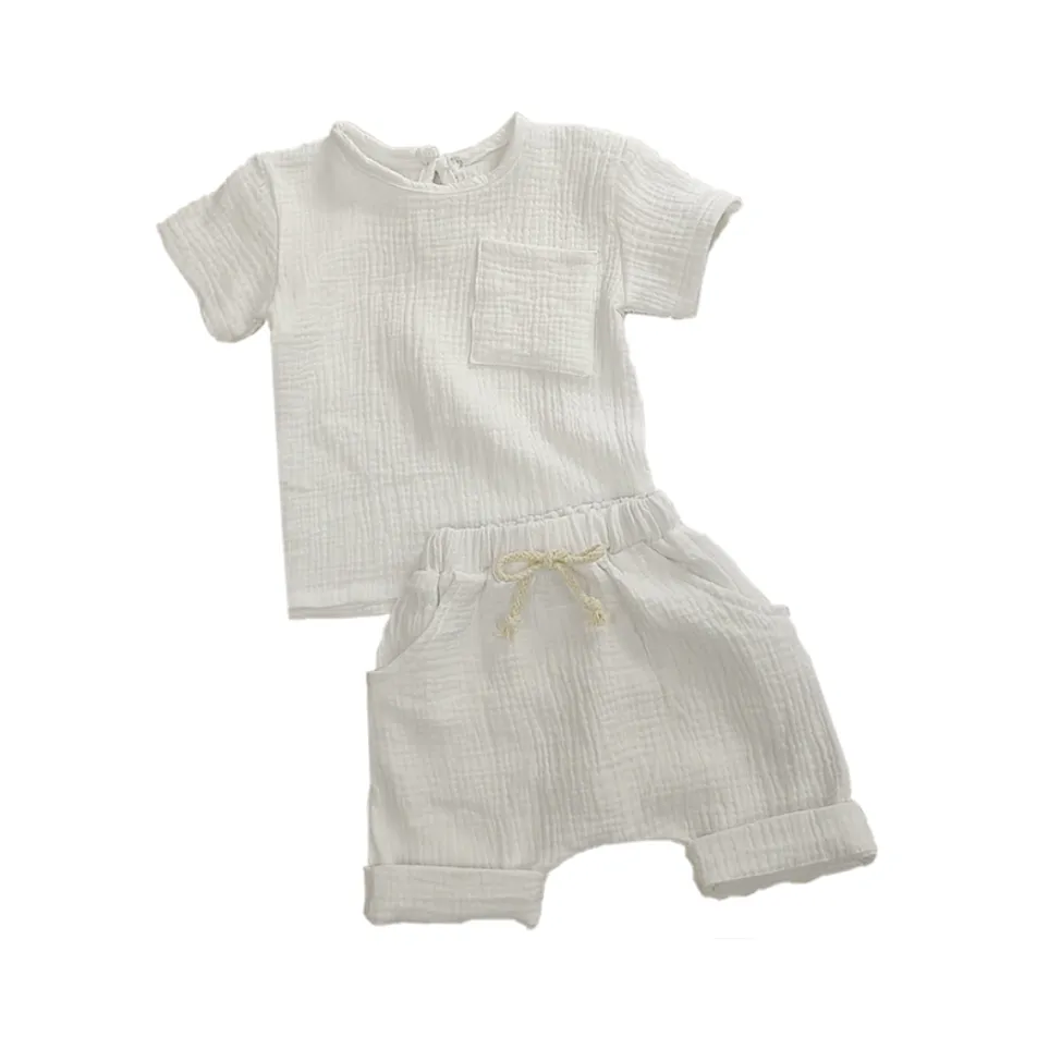 Organic Cotton Baby Set - Short and Top - White