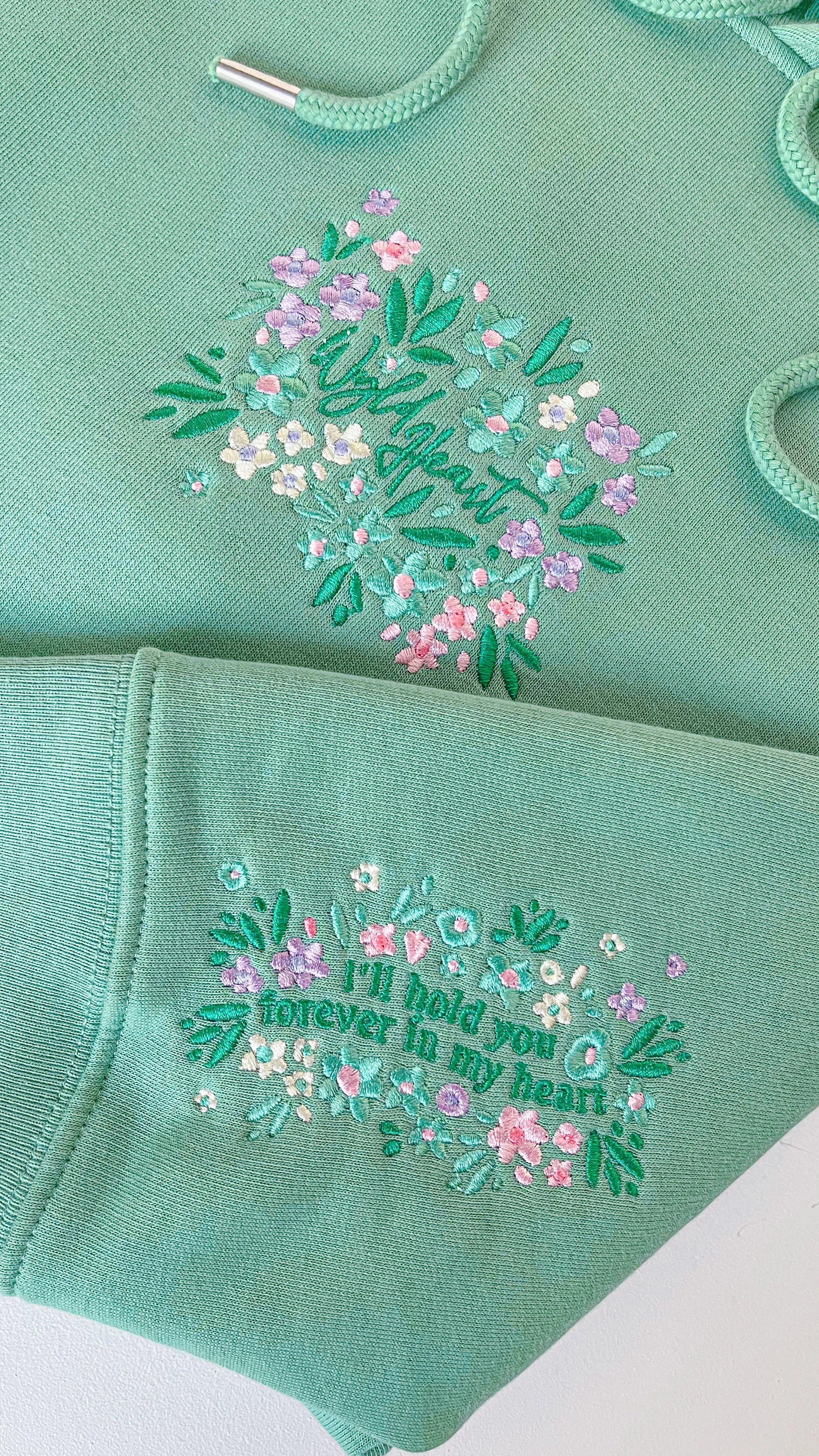 Organic Embroidered Wyld Heart Hoodie: Mint