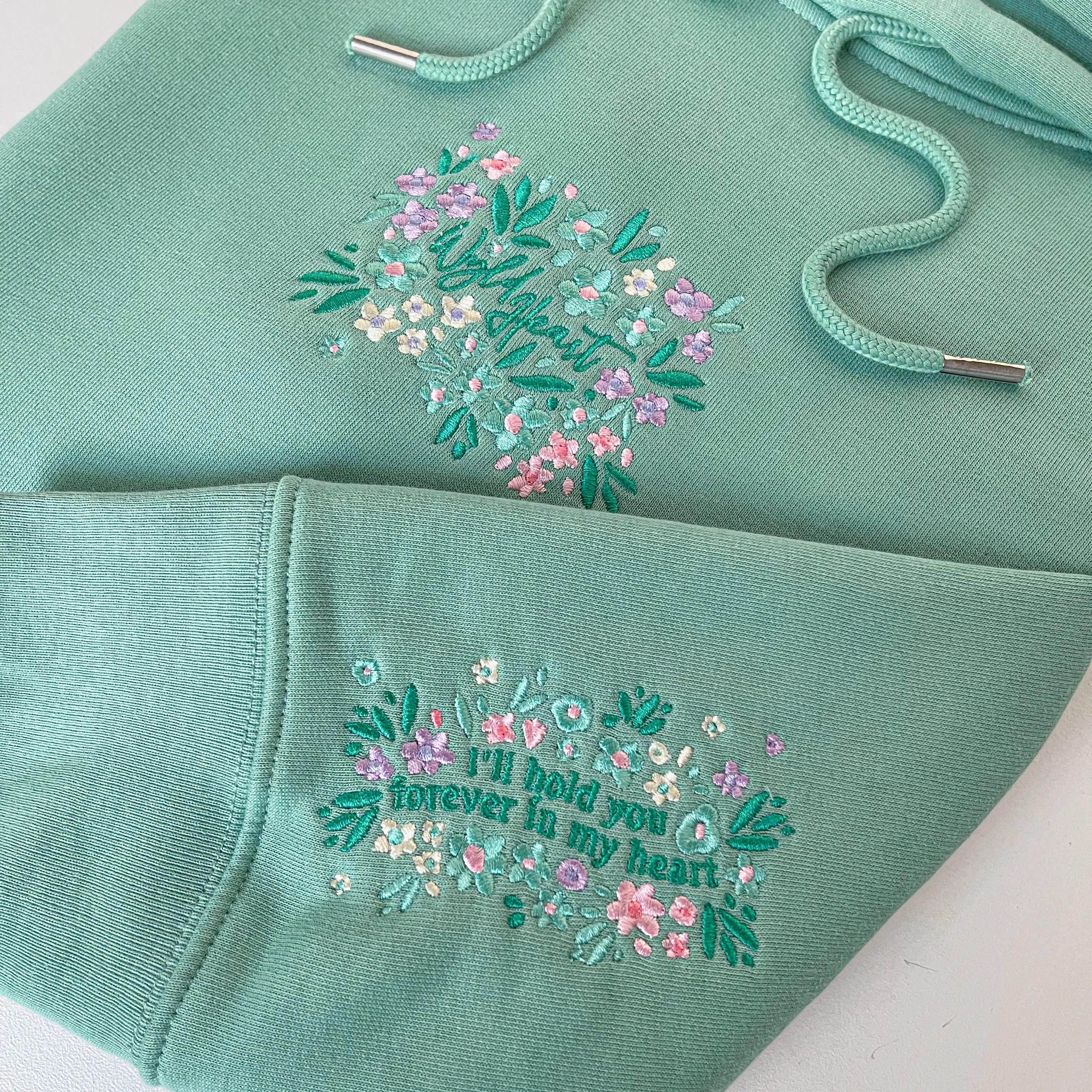 Organic Embroidered Wyld Heart Hoodie: Mint