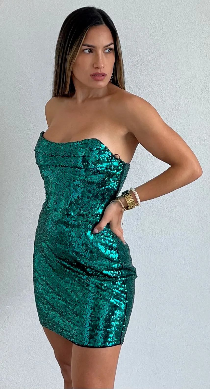 Out for the Evening Corset Sequins Bodycon Dress