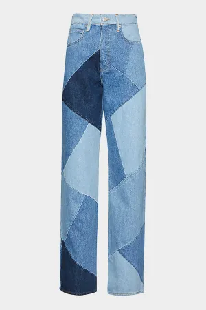 Patchwork Le High 'N' Tight Wide Leg in Blue Compilation