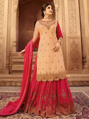 Peach And Deep Pink Designer Lehenga/Pant Suit