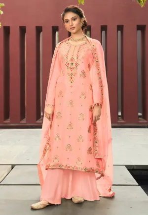 Peach Multi Embroidered Palazzo Suit