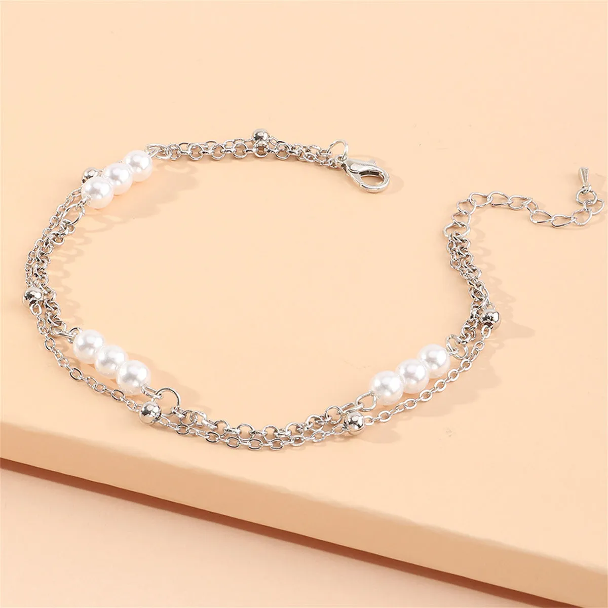 Pearl & Silver-Plated Layered Anklet