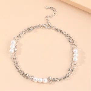 Pearl & Silver-Plated Layered Anklet