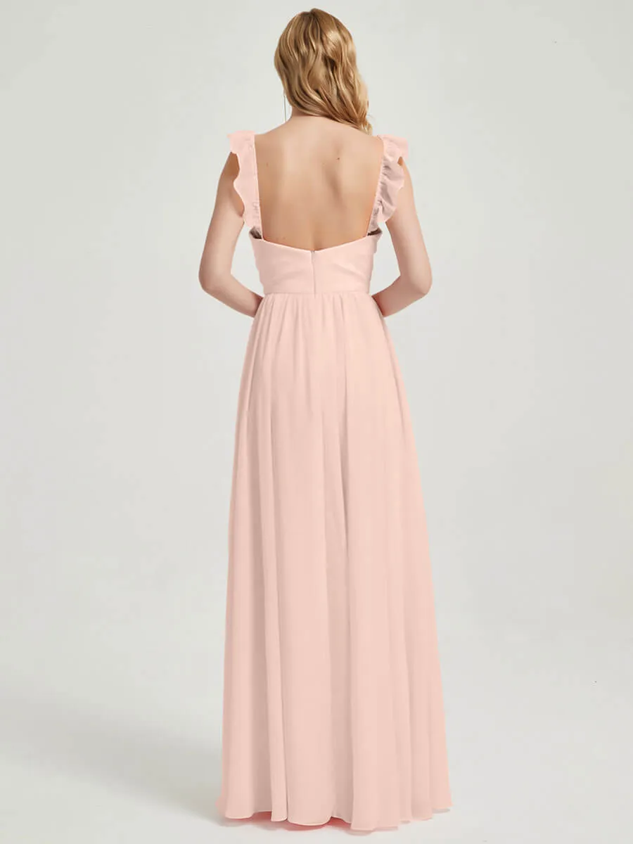Pearl Pink 3 In 1 Convertible Chiffon Floor Length Bridesmaid Dress