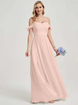 Pearl Pink 3 In 1 Convertible Chiffon Floor Length Bridesmaid Dress