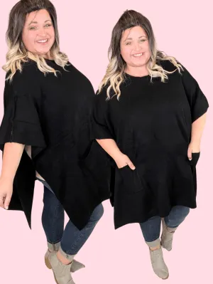 Penelope Oversized Short Sleeve Sweater w/Pockets in Black