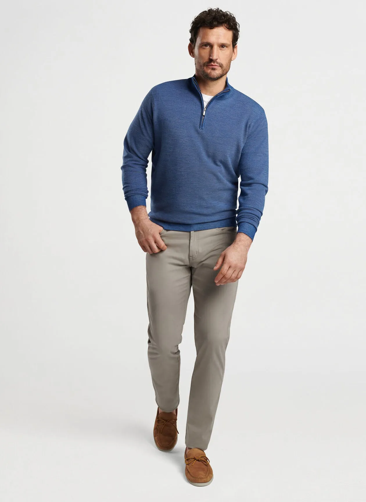 Peter Millar Mens Classic Fit Breaker Birdseye Quarter-Zip - OCEAN BLUE