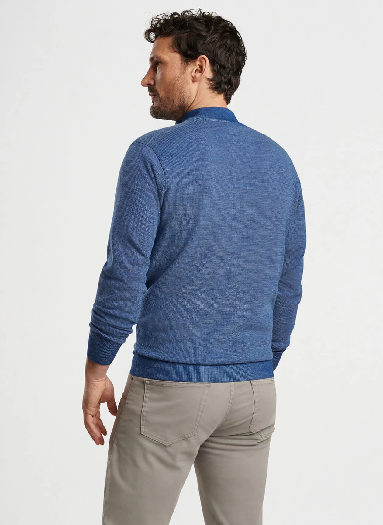 Peter Millar Mens Classic Fit Breaker Birdseye Quarter-Zip - OCEAN BLUE