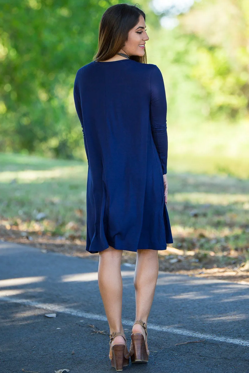 Piko 3/4 Sleeve Swing Dress - Navy