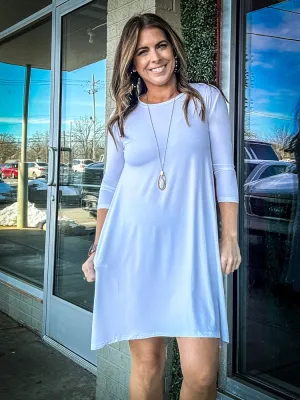 Piko 3/4 Sleeve Swing Dress - White