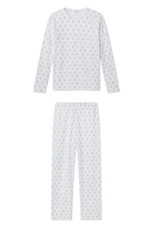 Pima Crew Long-Long Set in Boxwood Moroccan Blockprint
