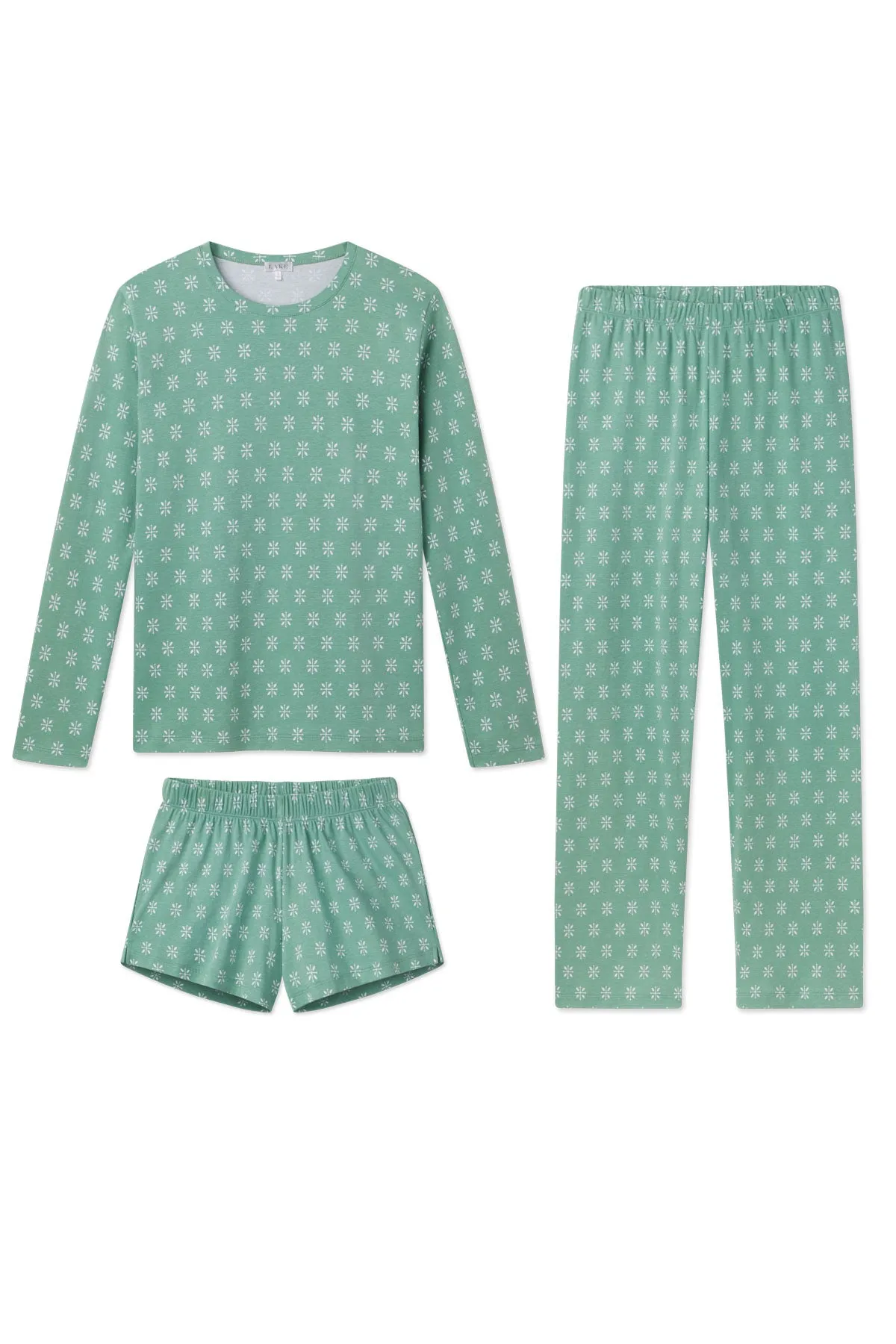 Pima Crew Long Sleeve Bundle in Boxwood Moroccan Blockprint
