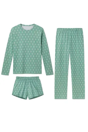 Pima Crew Long Sleeve Bundle in Boxwood Moroccan Blockprint