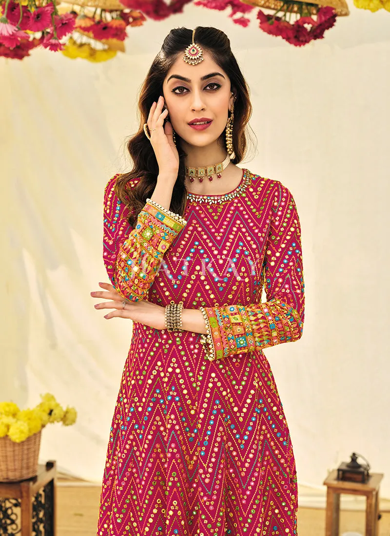 Pink Embroidered Georgette Indian Anarkali