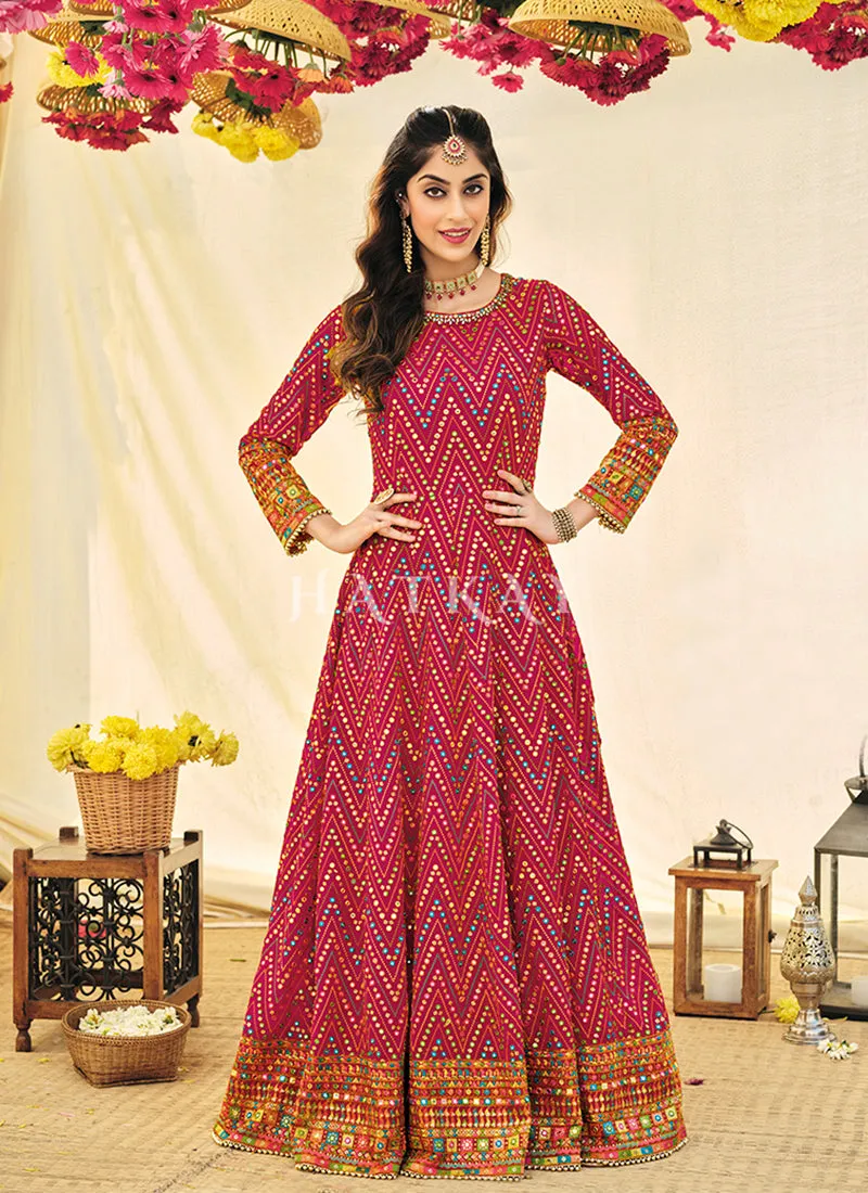 Pink Embroidered Georgette Indian Anarkali