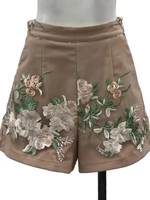 Pink Floral Embroidered Shorts