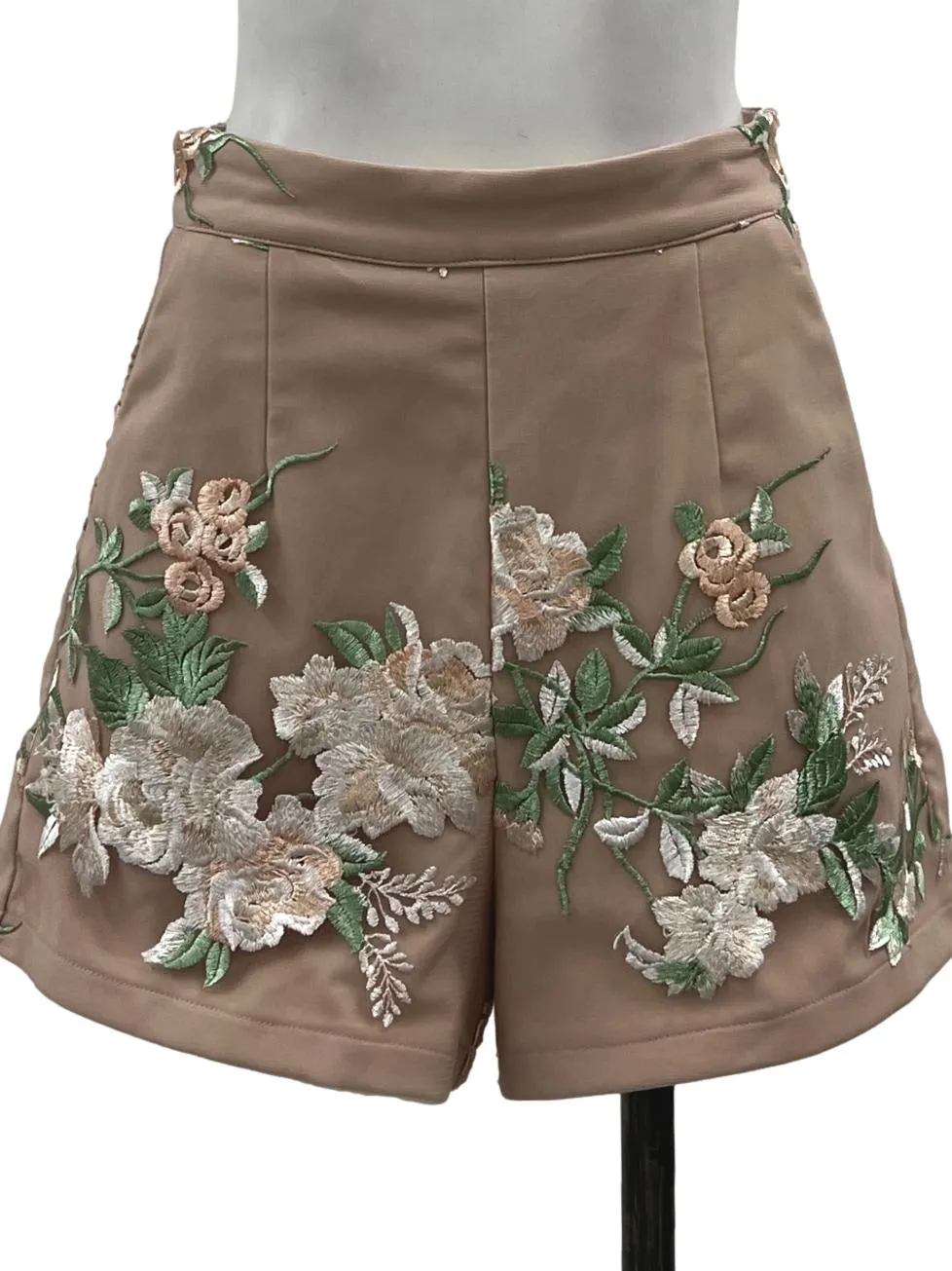 Pink Floral Embroidered Shorts