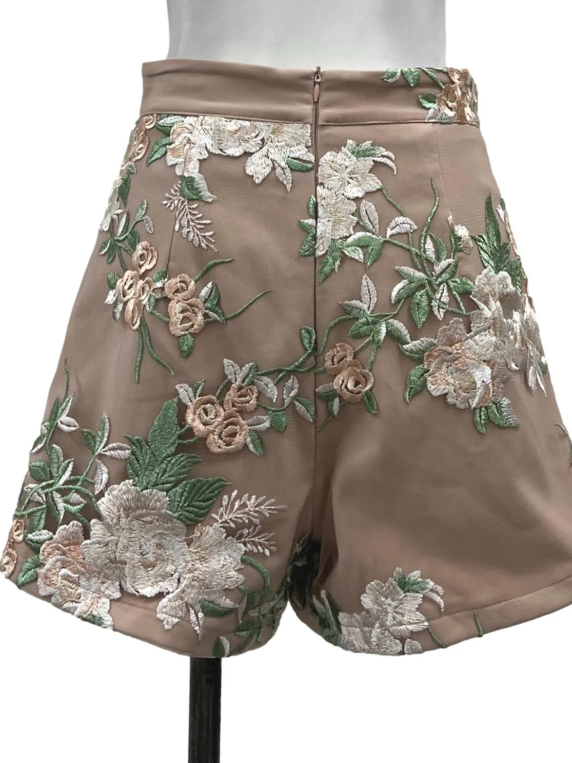 Pink Floral Embroidered Shorts
