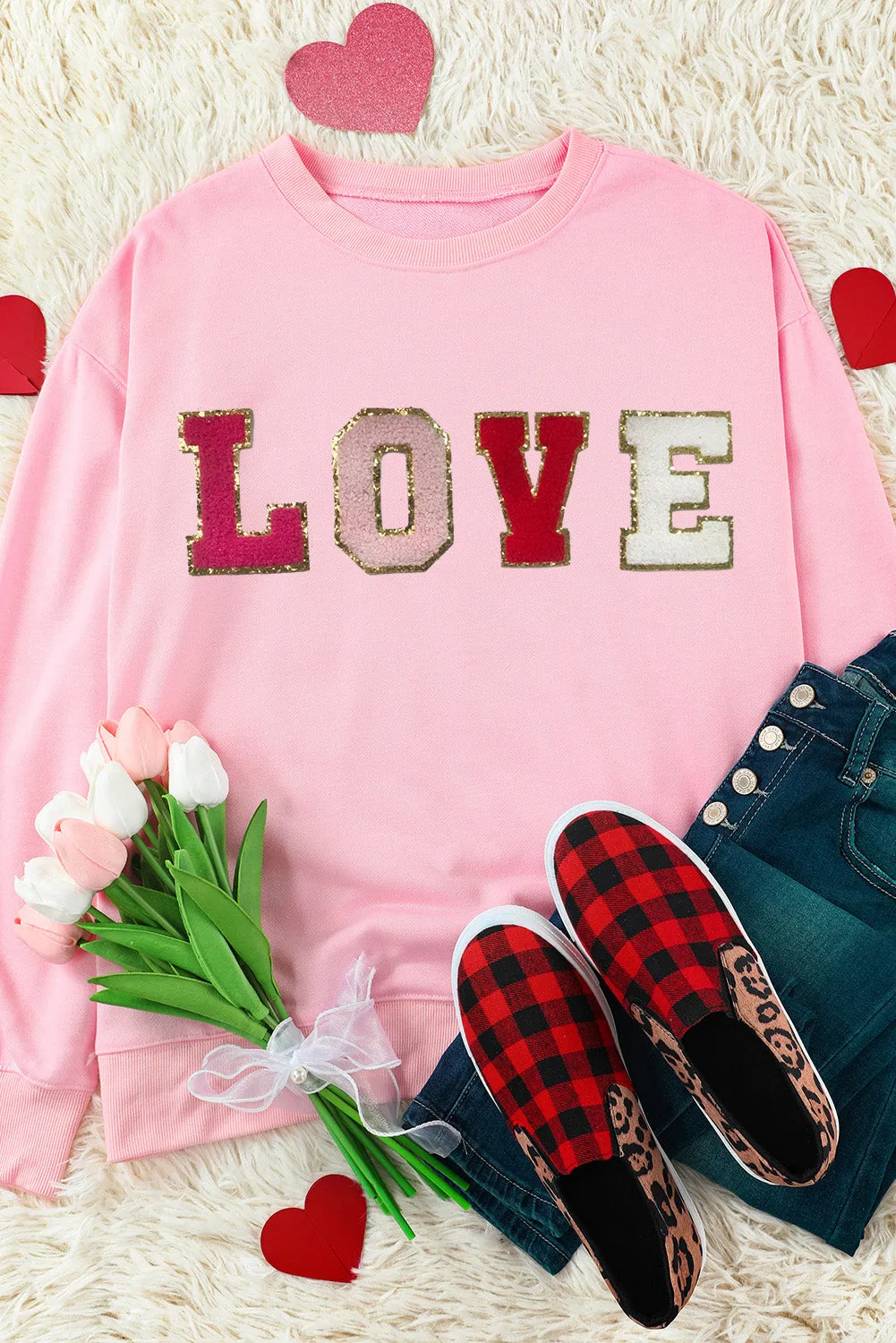 Pink Valentine LOVE Patch Sweatshirt