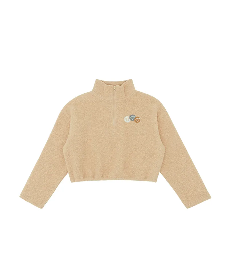 PIV'VEE Triplets Boucle Half Zip Sweatshirt - Milk Tea Beige