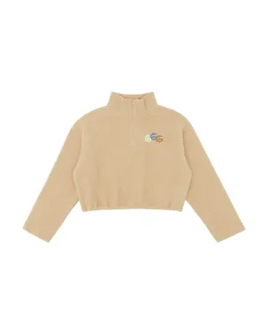 PIV'VEE Triplets Boucle Half Zip Sweatshirt - Milk Tea Beige