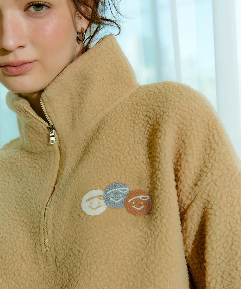 PIV'VEE Triplets Boucle Half Zip Sweatshirt - Milk Tea Beige