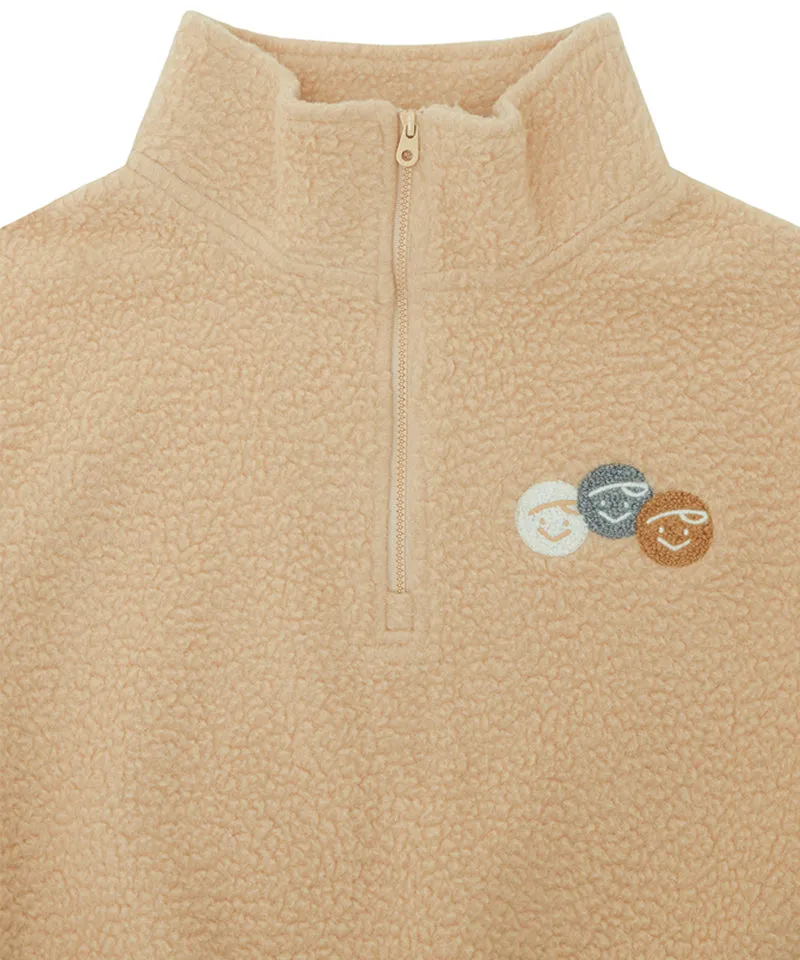 PIV'VEE Triplets Boucle Half Zip Sweatshirt - Milk Tea Beige