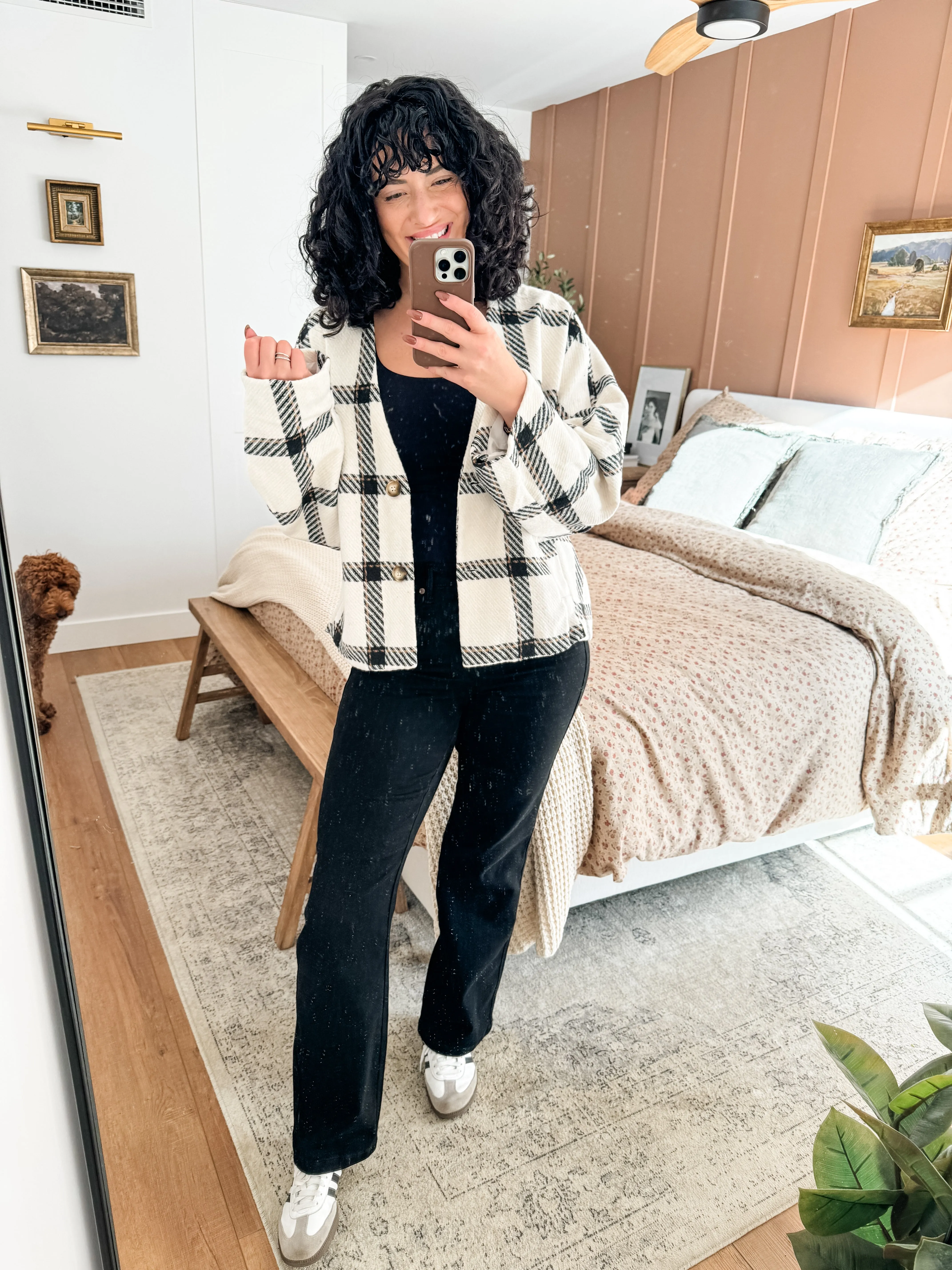 Plaid Long Sleeve Jacket with Side Slit Pockets