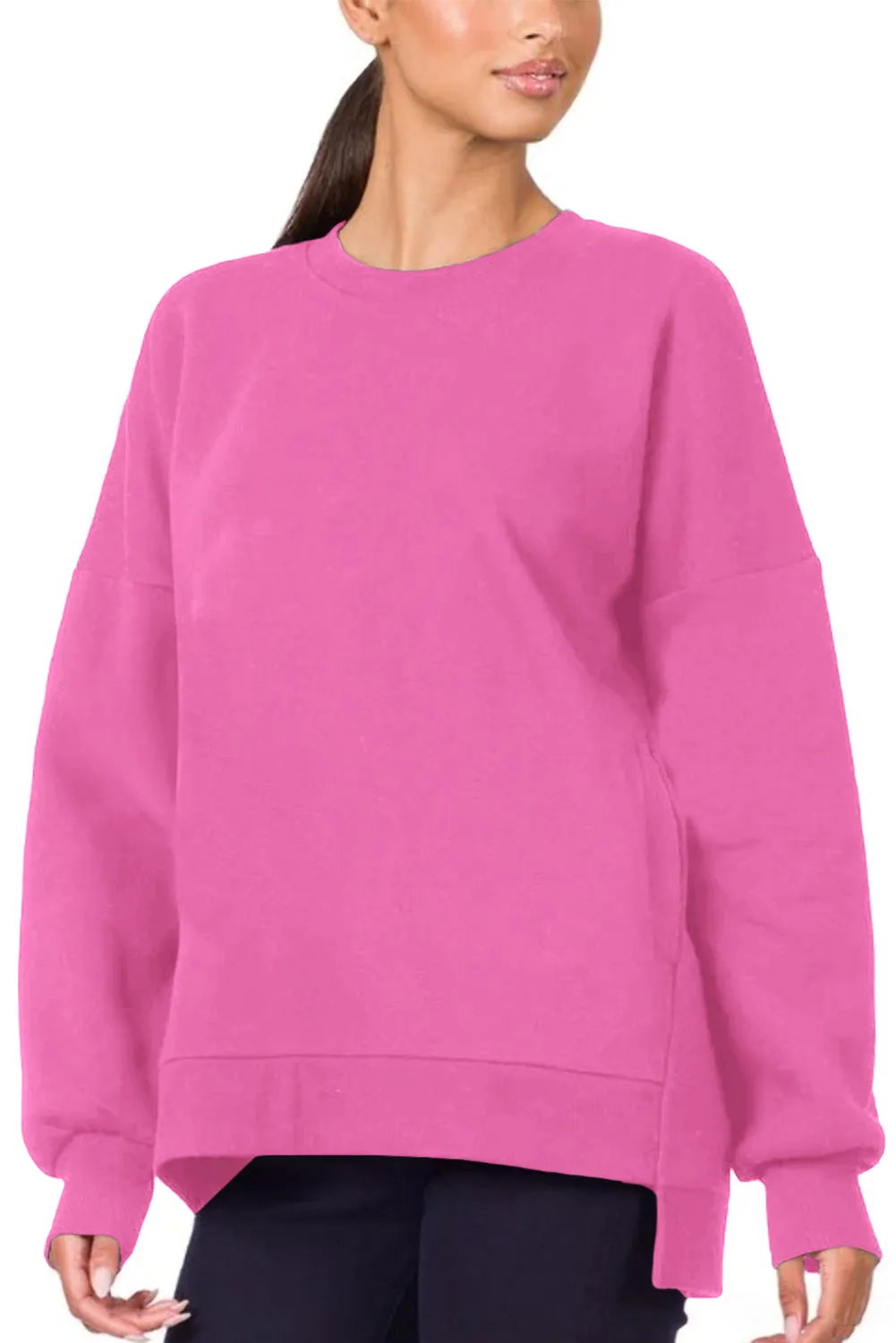 Plain Drop Shoulder High Low Sweatshirt