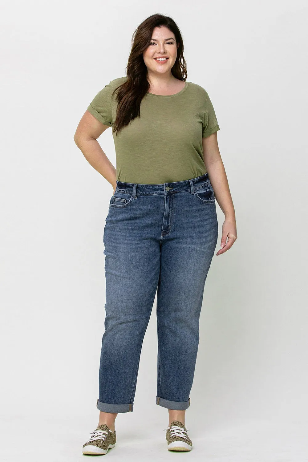 Plus Cuffed Stretch Boyfriend Jeans