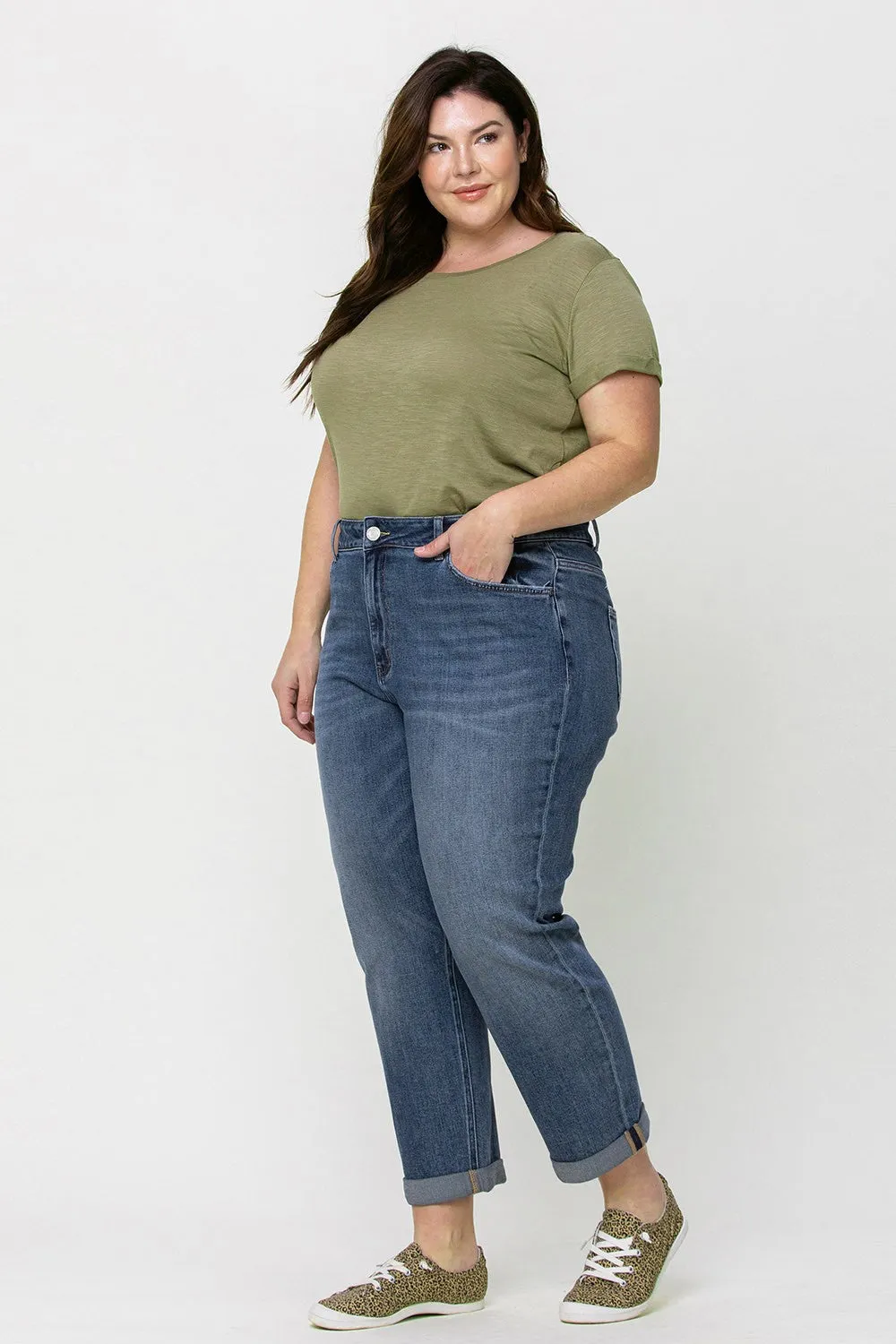 Plus Cuffed Stretch Boyfriend Jeans