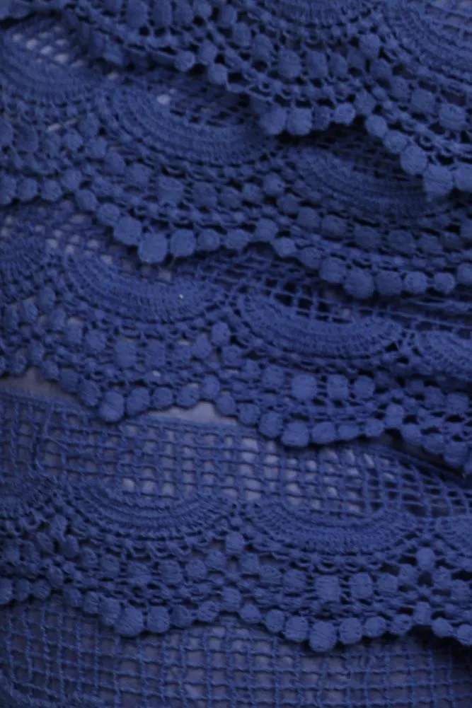 Plus Size Layered Lace Banded Mini Blue Shorts