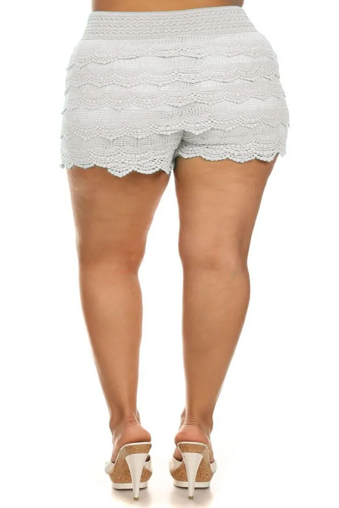 Plus Size Layered Lace Banded Mini White Shorts