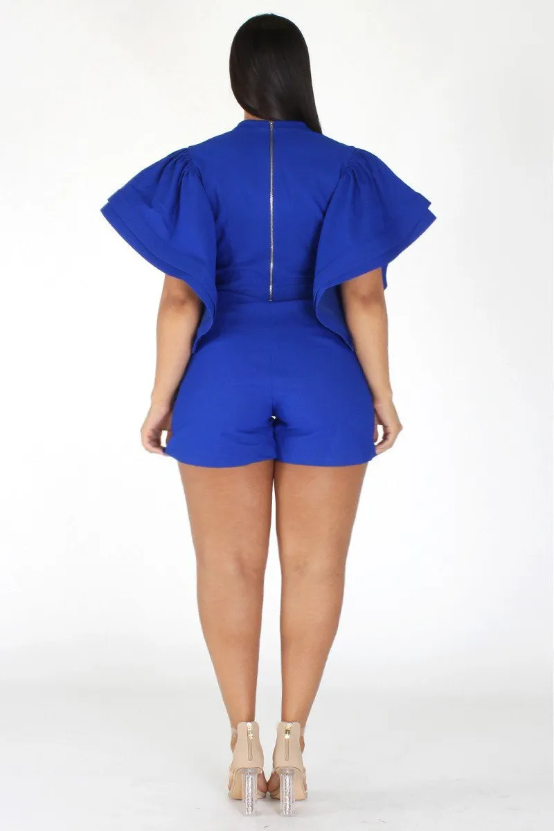 Plus Size Sleek Layered Ruffled Sleeve Bodycon Romper