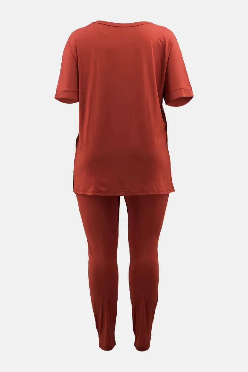 Plus Size V-Neck Slit Top and Pants Set