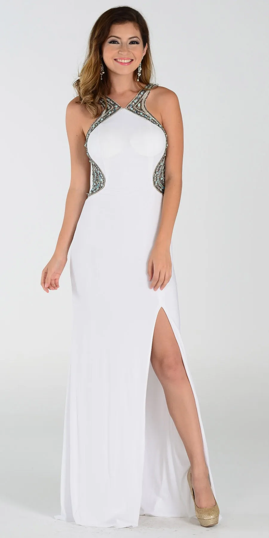 Poly USA 7360 Slit Fitted Dress Sexy Long Sheer Back