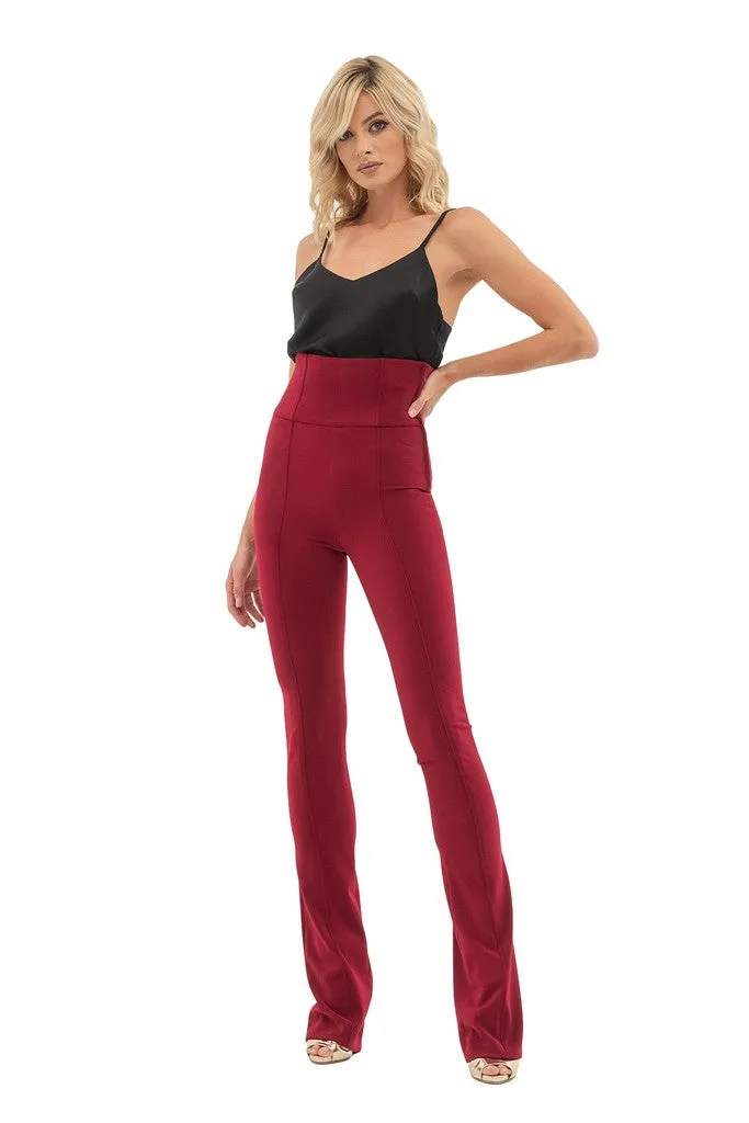 Pomegranate Office High Waist Solid Color Straight Pants