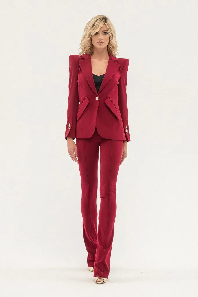 Pomegranate Office High Waist Solid Color Straight Pants