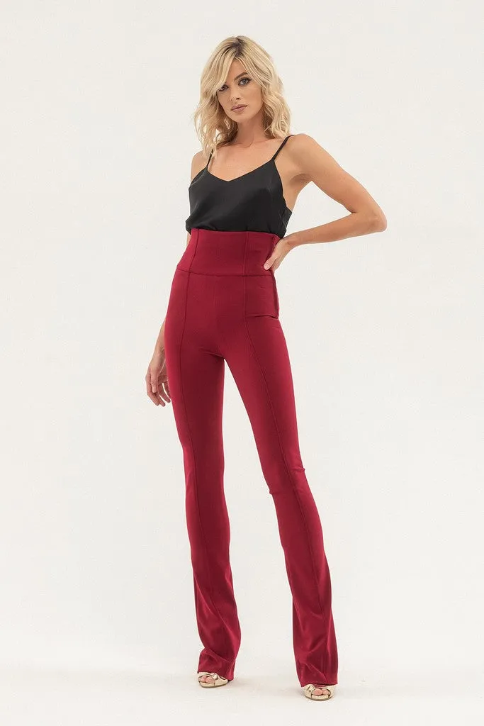 Pomegranate Office High Waist Solid Color Straight Pants