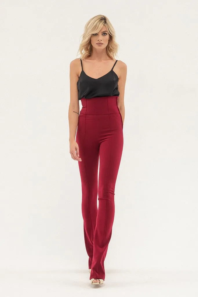 Pomegranate Office High Waist Solid Color Straight Pants