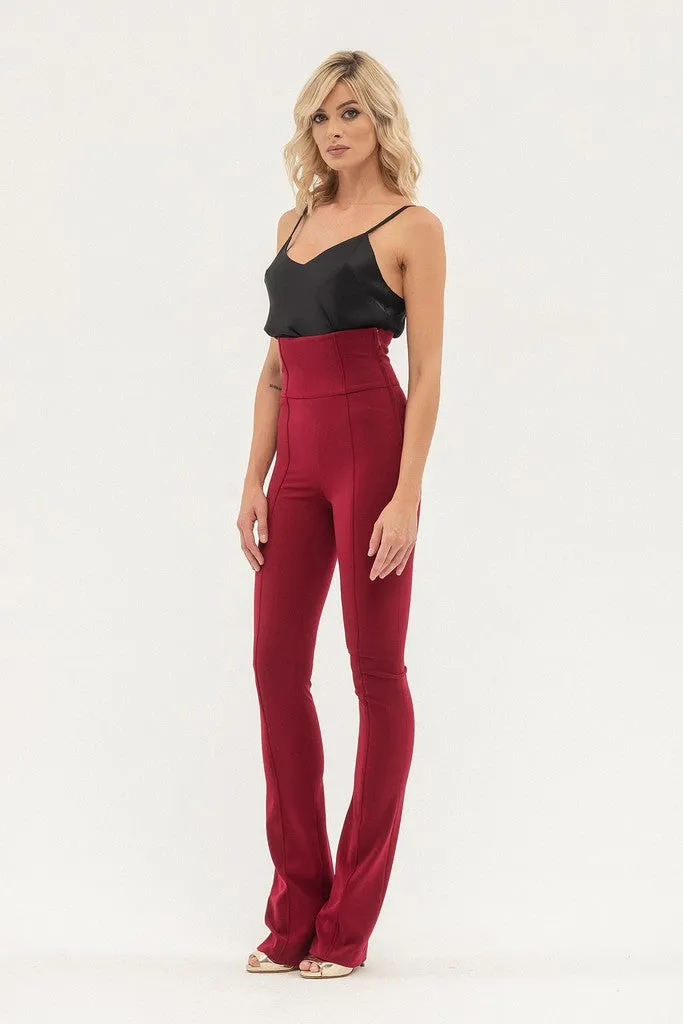 Pomegranate Office High Waist Solid Color Straight Pants