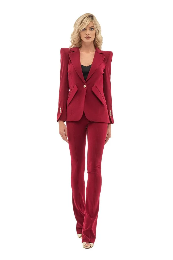 Pomegranate Office High Waist Solid Color Straight Pants