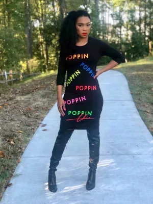 POPPIN All Over Mid Sleeved Fitted Dress