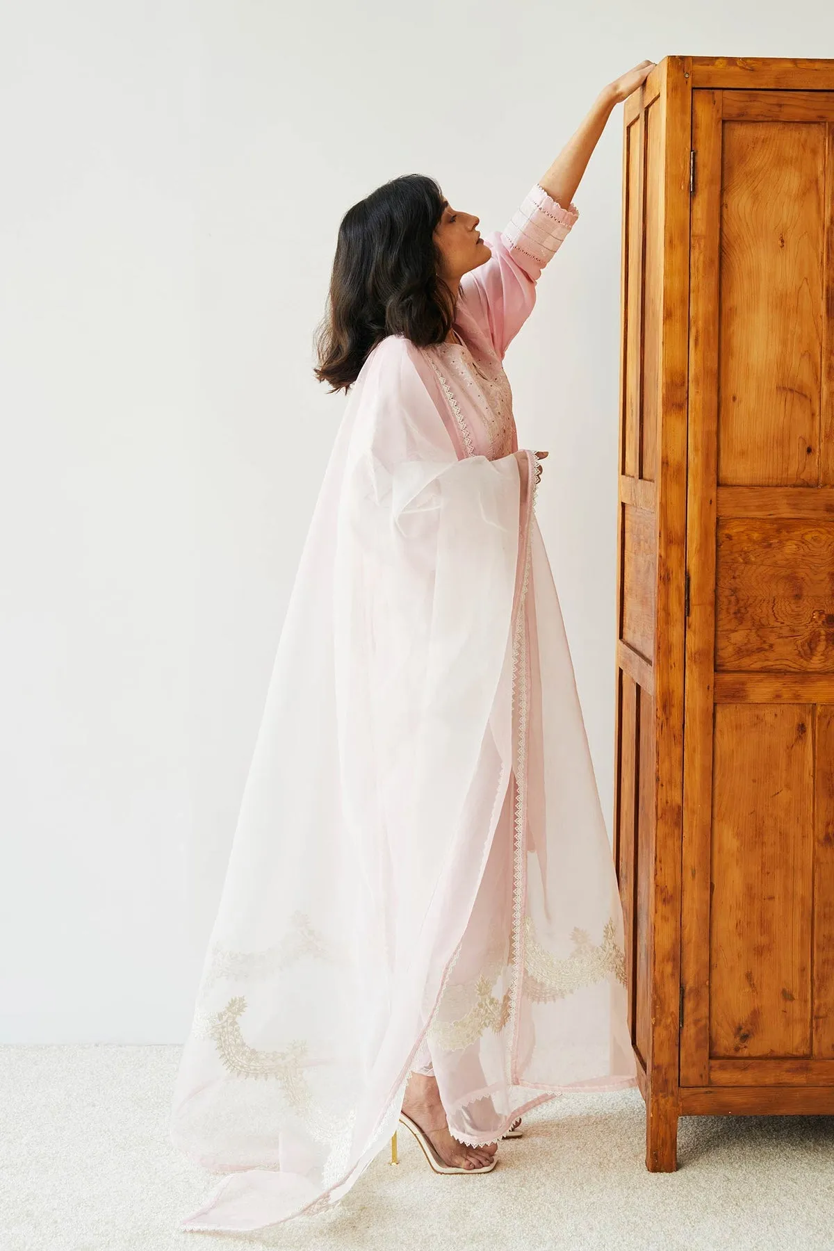 Powder Pink Embroidered Salwar Kameez with Dupatta Suit